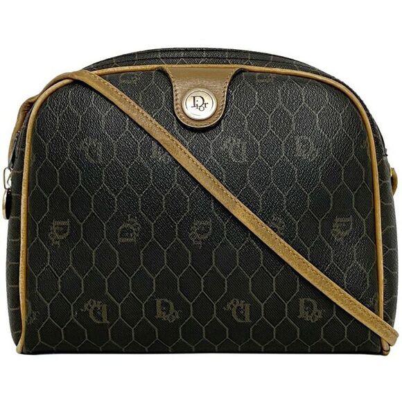Dior Shoulder Bag Pochette Fastener Mini Bag Pvc Leather Black Beige - Picture 1 of 10